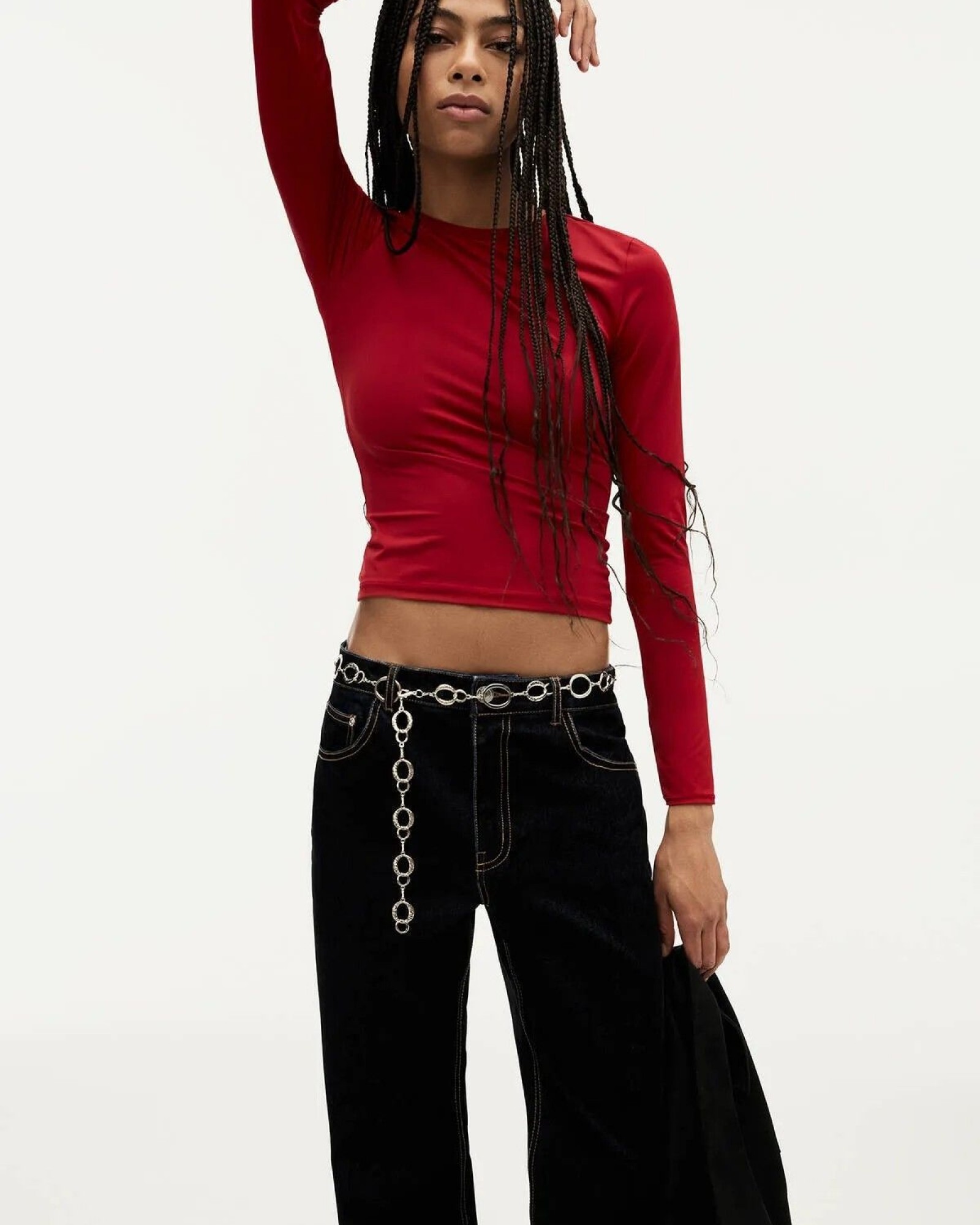 Kırmızı Uzun Kollu Sıfır Rahat Yaka Micro Yumuşak Kumaş Kadın Body