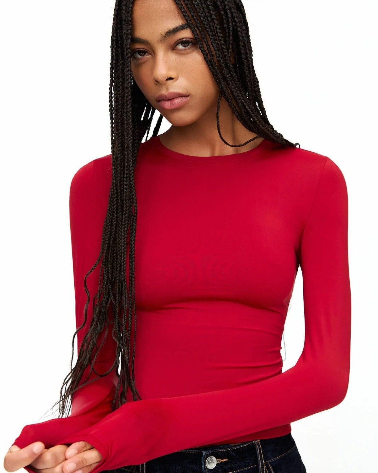 Kırmızı Uzun Kollu Sıfır Rahat Yaka Micro Yumuşak Kumaş Kadın Body