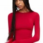 Kırmızı Uzun Kollu Sıfır Rahat Yaka Micro Yumuşak Kumaş Kadın Body