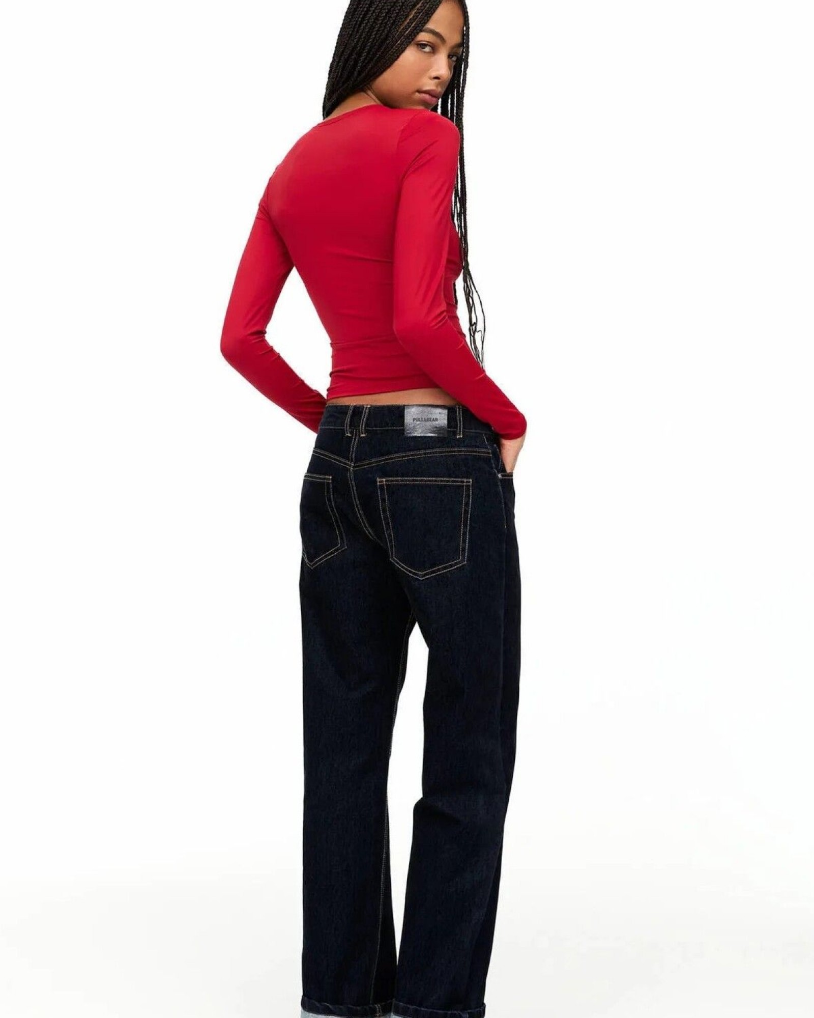 Kırmızı Uzun Kollu Sıfır Rahat Yaka Micro Yumuşak Kumaş Kadın Body