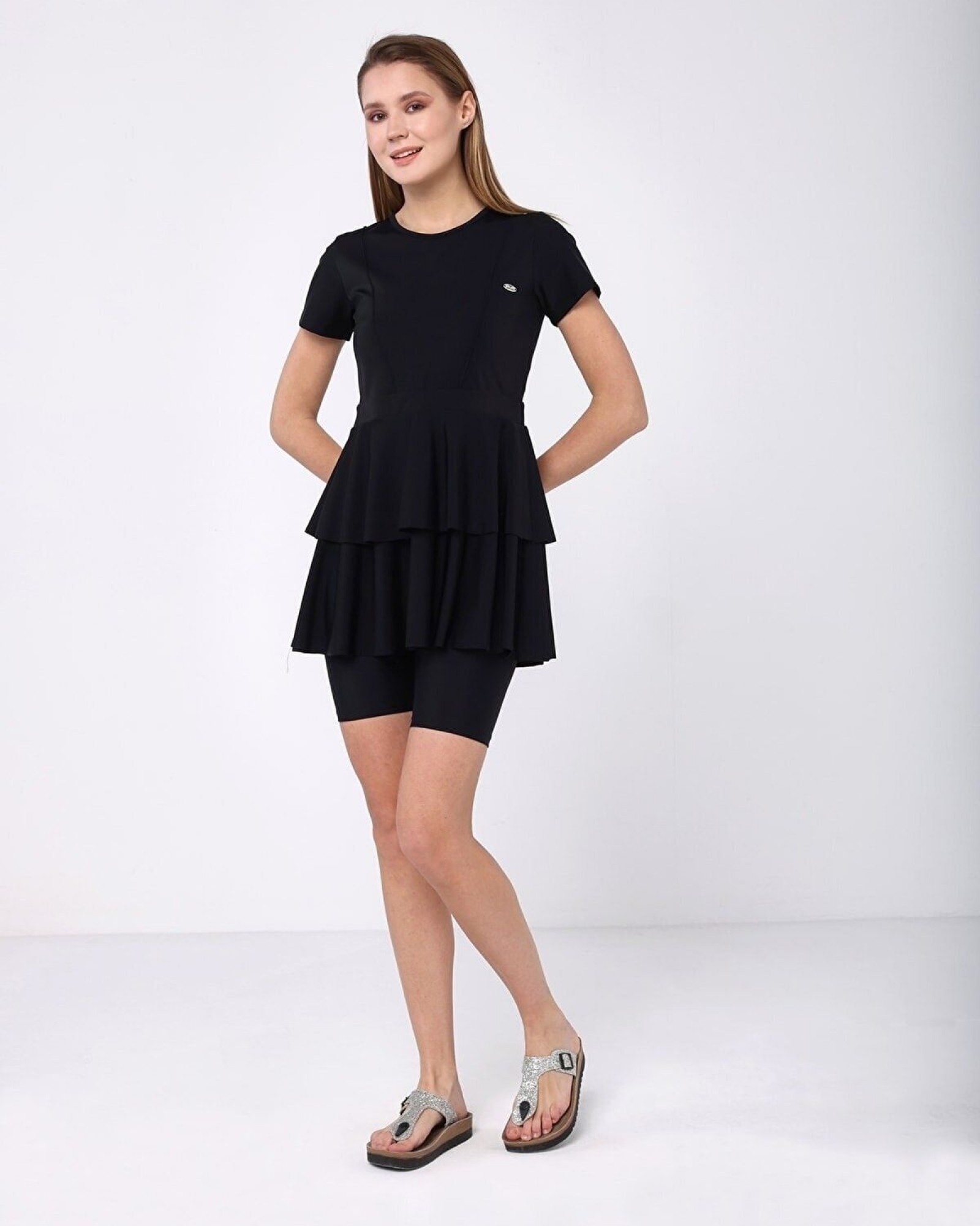 Özel Tasarım Hızlı Kuruyan Kumaş Yarım Kollu Taytlı Mayo