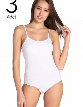 3'lü Kadın İp Askılı Kancalı Çıtçıtlı Body
