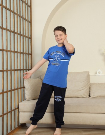 Erkek Çocuk %100 Doğal Pamuk Kısa Kollu Kaprili Pijama Takımı