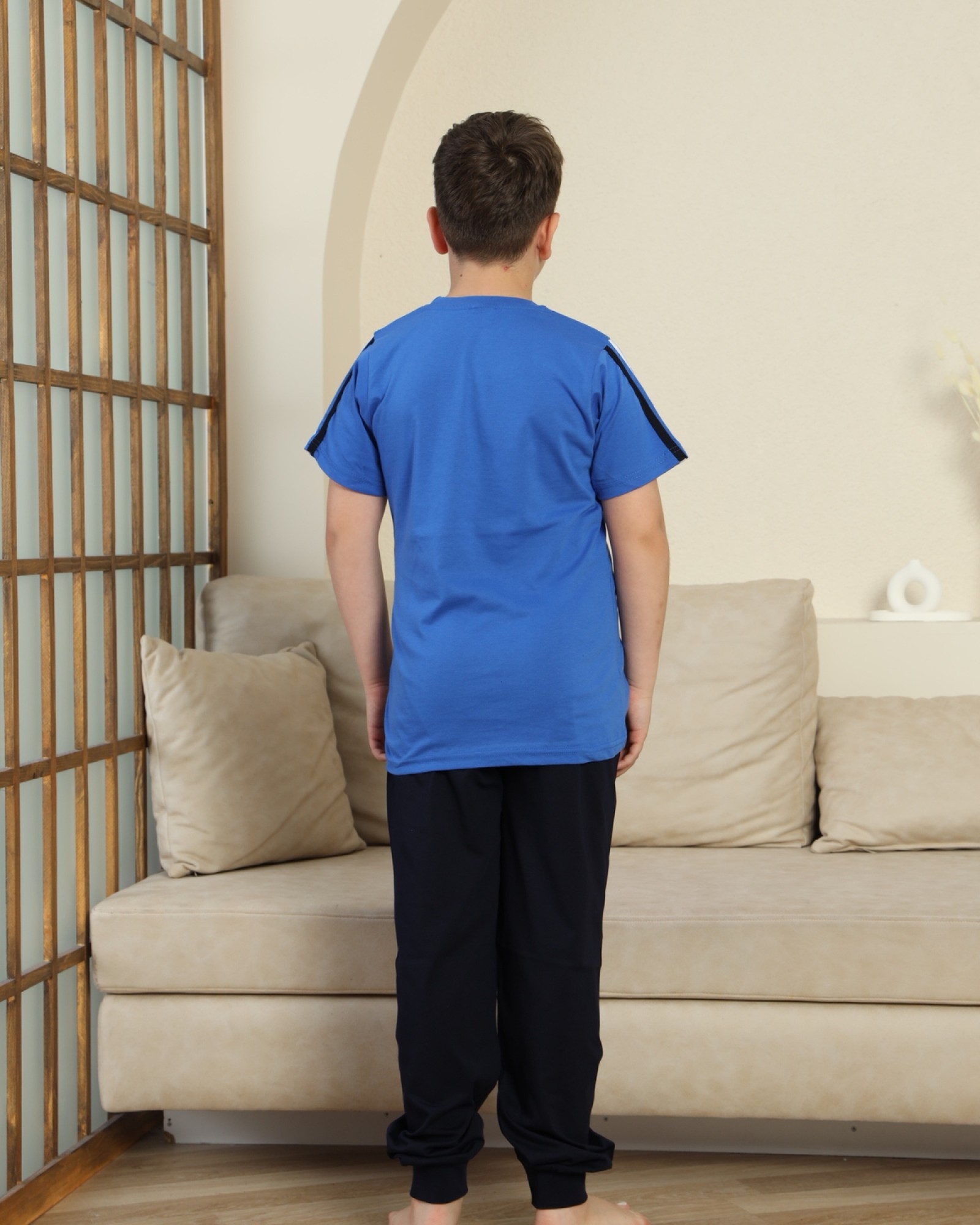 Erkek Çocuk %100 Doğal Pamuk Kısa Kollu Kaprili Pijama Takımı