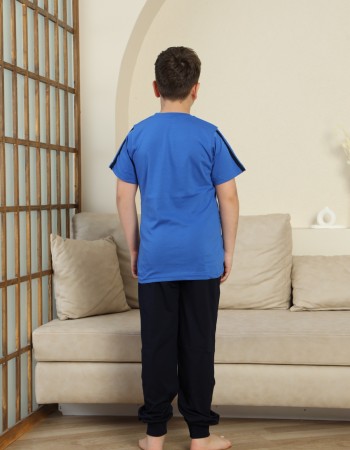 Erkek Çocuk %100 Doğal Pamuk Kısa Kollu Kaprili Pijama Takımı