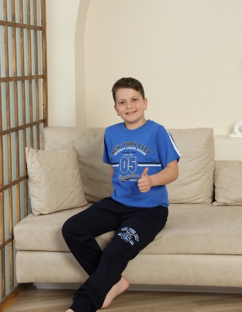 Erkek Çocuk %100 Doğal Pamuk Kısa Kollu Kaprili Pijama Takımı