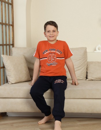 Erkek Çocuk %100 Doğal Pamuk Kısa Kollu Kaprili Pijama Takımı