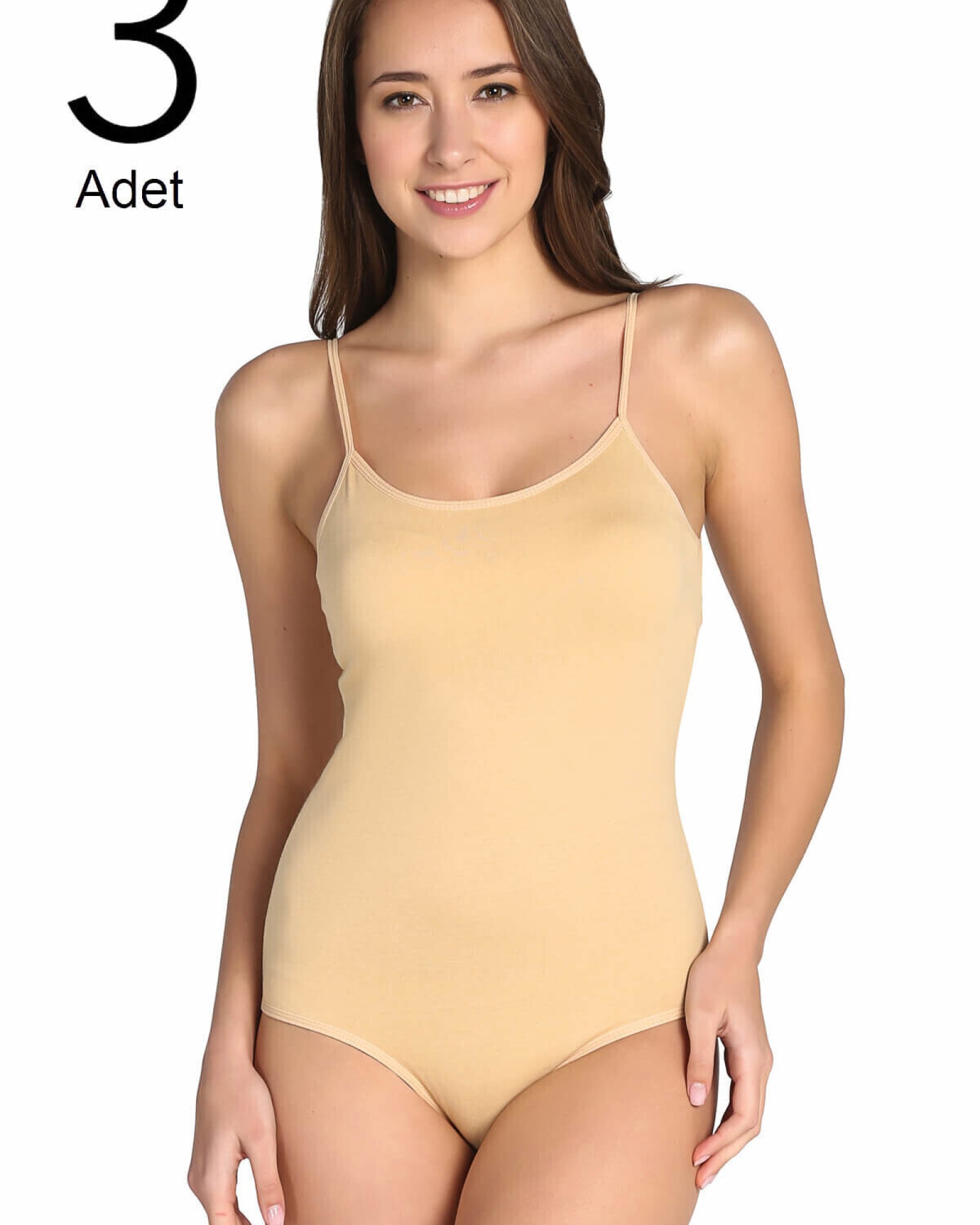 3'lü Kadın İp Askılı Kancalı Çıtçıtlı Body