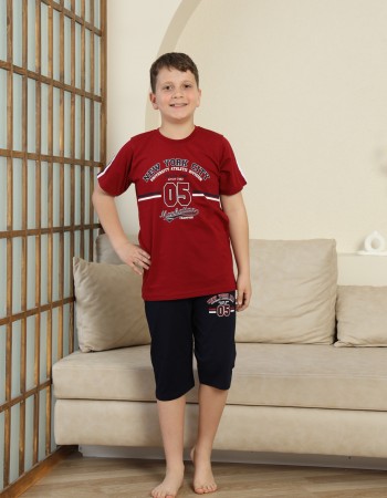 Erkek Çocuk %100 Doğal Pamuk Kısa Kollu Kaprili Pijama Takımı