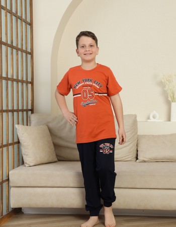 Erkek Çocuk %100 Doğal Pamuk Kısa Kollu Kaprili Pijama Takımı