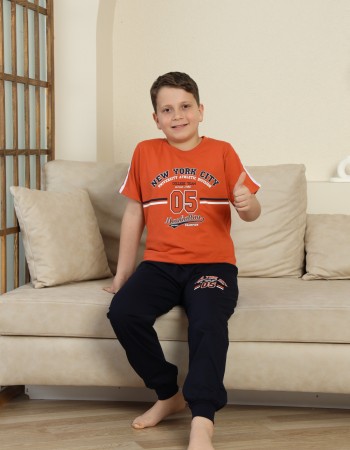Erkek Çocuk %100 Doğal Pamuk Kısa Kollu Kaprili Pijama Takımı