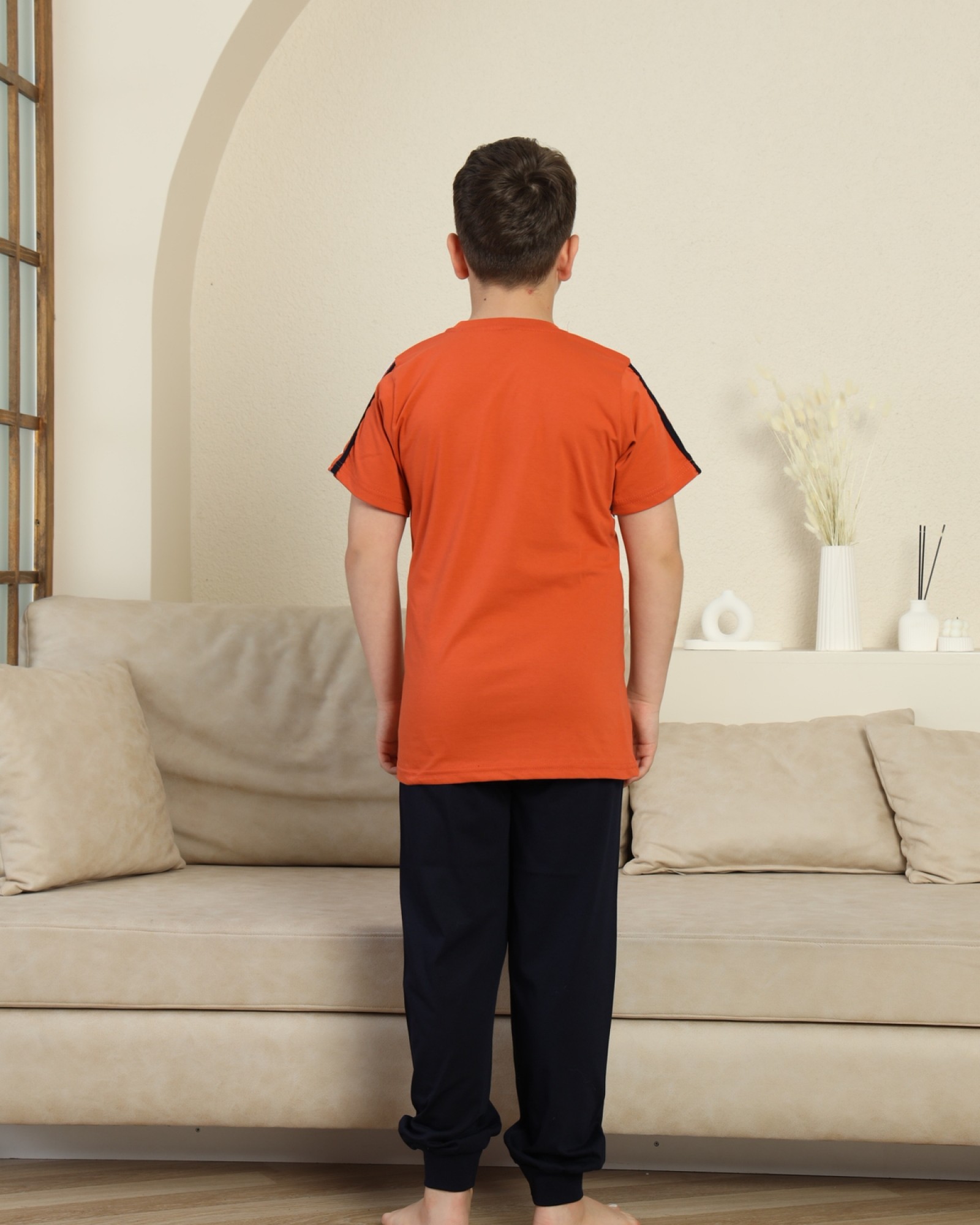 Erkek Çocuk %100 Doğal Pamuk Kısa Kollu Kaprili Pijama Takımı
