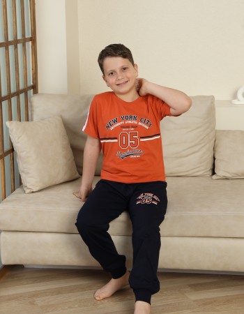 Erkek Çocuk %100 Doğal Pamuk Kısa Kollu Kaprili Pijama Takımı