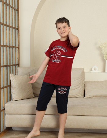 Erkek Çocuk %100 Doğal Pamuk Kısa Kollu Kaprili Pijama Takımı