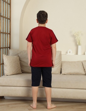 Erkek Çocuk %100 Doğal Pamuk Kısa Kollu Kaprili Pijama Takımı