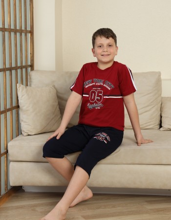 Erkek Çocuk %100 Doğal Pamuk Kısa Kollu Kaprili Pijama Takımı
