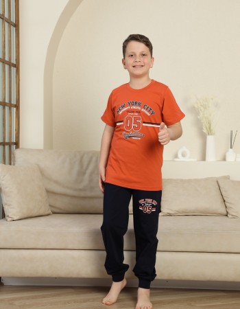 Erkek Çocuk %100 Doğal Pamuk Kısa Kollu Kaprili Pijama Takımı