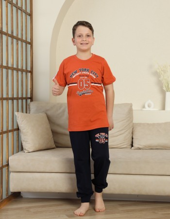 Erkek Çocuk %100 Doğal Pamuk Kısa Kollu Kaprili Pijama Takımı
