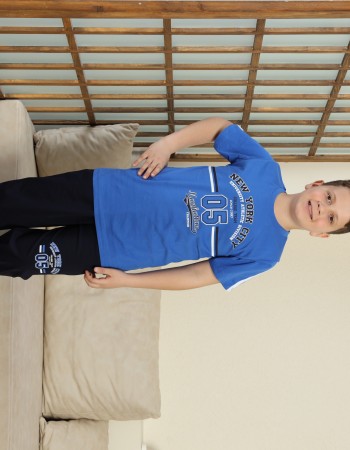 Erkek Çocuk %100 Doğal Pamuk Kısa Kollu Kaprili Pijama Takımı