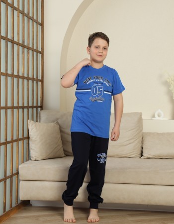 Erkek Çocuk %100 Doğal Pamuk Kısa Kollu Kaprili Pijama Takımı