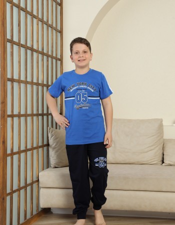 Erkek Çocuk %100 Doğal Pamuk Kısa Kollu Kaprili Pijama Takımı