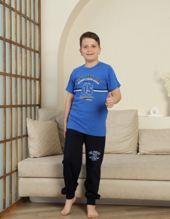 Erkek Çocuk %100 Doğal Pamuk Kısa Kollu Kaprili Pijama Takımı