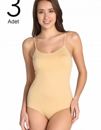 3'lü Kadın İp Askılı Kancalı Çıtçıtlı Body