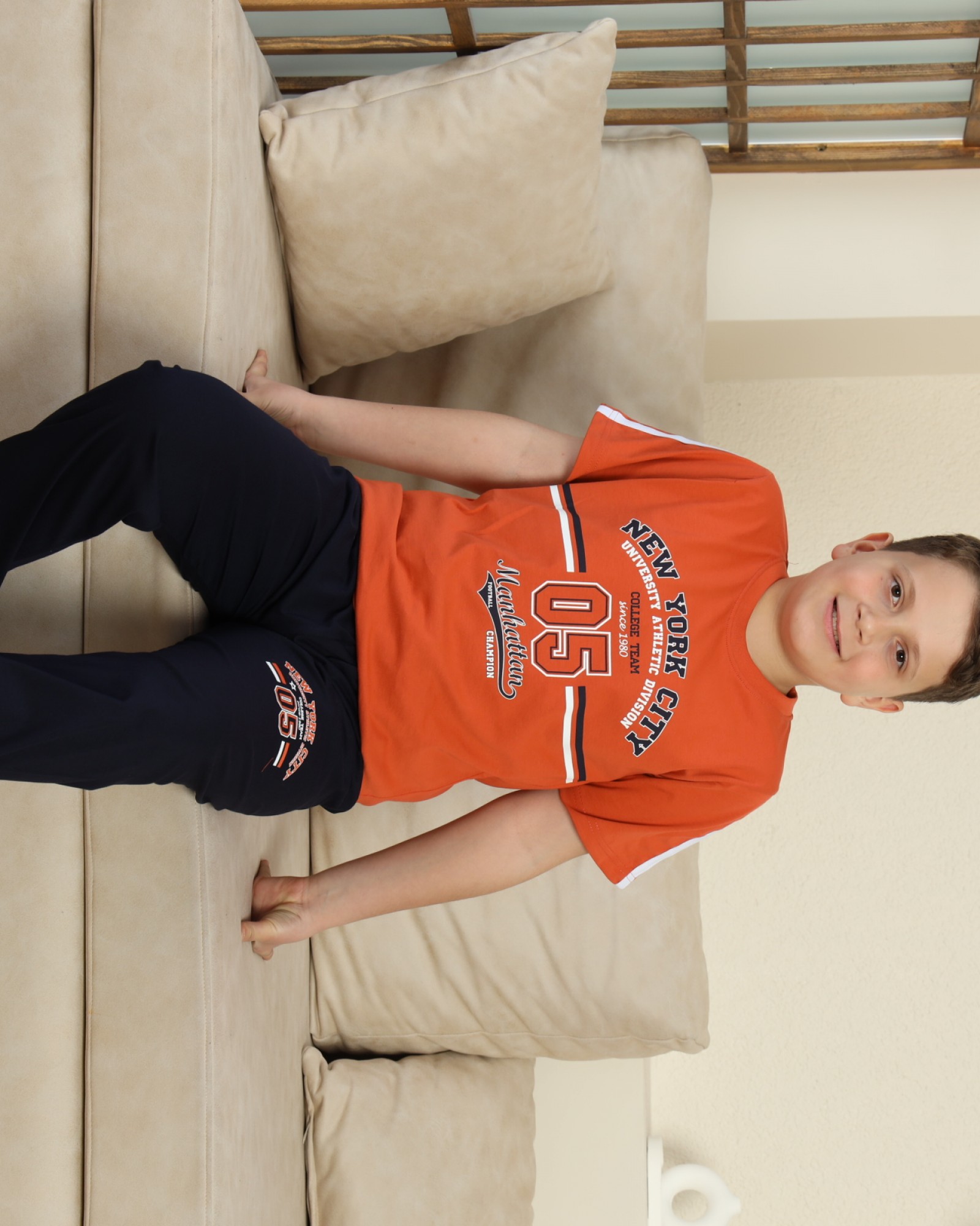 Erkek Çocuk %100 Doğal Pamuk Kısa Kollu Kaprili Pijama Takımı