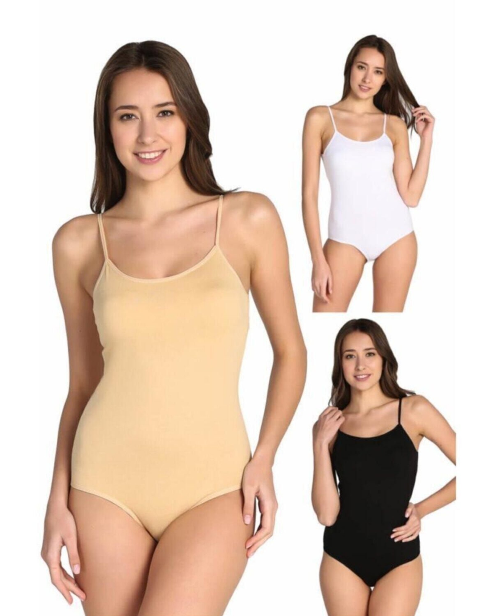 3'lü Kadın İp Askılı Kancalı Çıtçıtlı Body