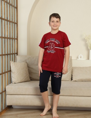 Erkek Çocuk %100 Doğal Pamuk Kısa Kollu Kaprili Pijama Takımı