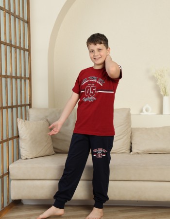 Erkek Çocuk %100 Doğal Pamuk Kısa Kollu Kaprili Pijama Takımı