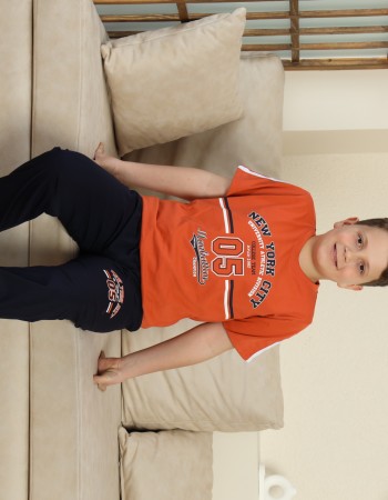 Erkek Çocuk %100 Doğal Pamuk Kısa Kollu Kaprili Pijama Takımı