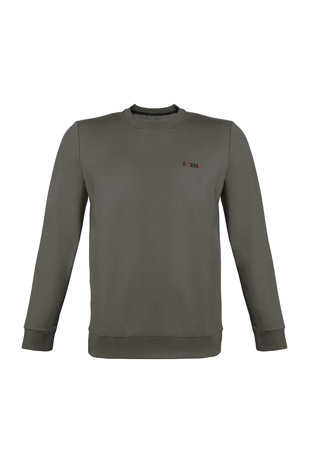 Erkek Ekru Sıfır Yaka Nakışlı Sweat
