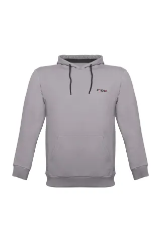 Erkek Sıfır Yaka Nakışlı Kapüşonlu Sweat — BEJ