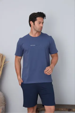 Erkek %100 Organik Pamuk Bordo Kısa Kollu Şortlu Doğal Pijama Takımı — LACIVERT