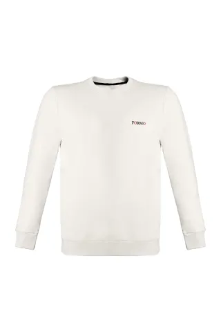 Erkek Ekru Sıfır Yaka Nakışlı Sweat — EKRU