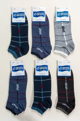6lı Erkek Pamuklu Mevsimlik Siyah Patik Çorap — DESENLI