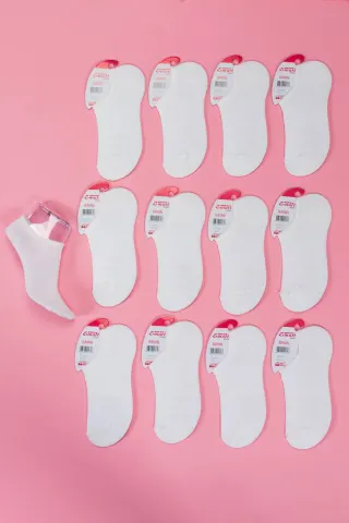 12'li Kadın Pamuklu Nefes Alan Sneaker Çorap — BEYAZ12