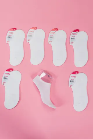6'lı Kadın Pamuklu Nefes Alan Sneaker Çorap — BEYAZ6