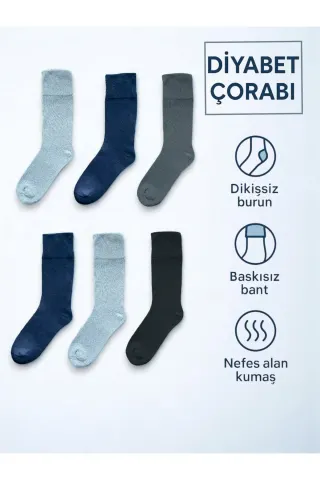 6'lı Kadın Pamuklu Şeker Hastaları İçin Özel Tasarım Dikişsiz Yumuşak Soket Çorap — LACIVERT