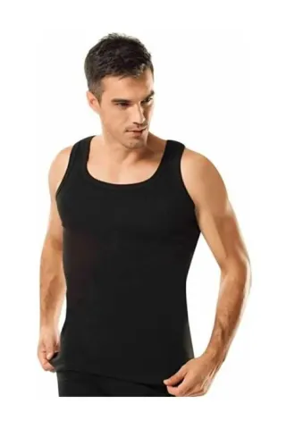 6'lı Erkek Siyah %100 Pamuk Penye Atlet — SIYAH
