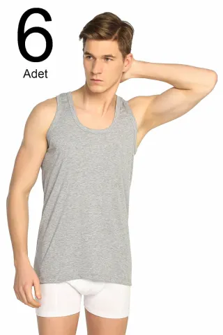 6'lı Erkek Pamuklu Ribana Atlet — GRI